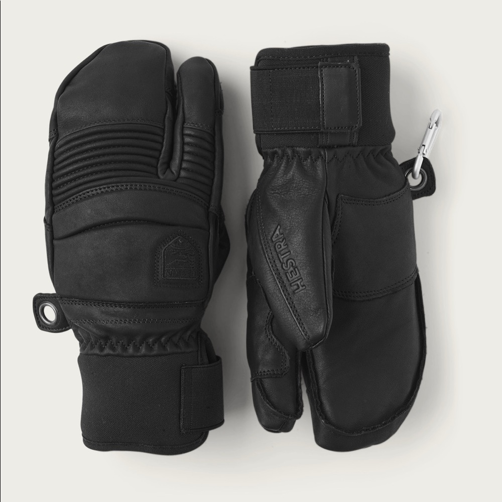 HESTRA BLACK LEATHER FALL LINE - 3 FINGER MITTEN